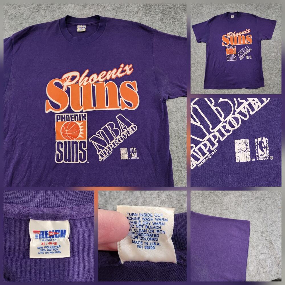 VTG 90s Phoenix Suns Mens XL NBA Basketball Single Stitch Graphic T Shirt Trench